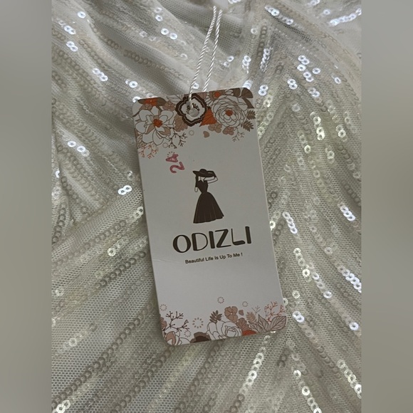 ODIZLI Spaghetti Straps Sparkly Sequins A Line Mini Dress Above Knee Length - Picture 14 of 16